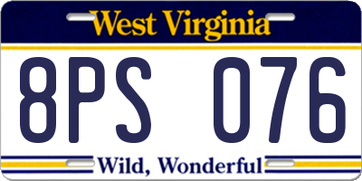 WV license plate 8PS076