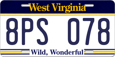 WV license plate 8PS078