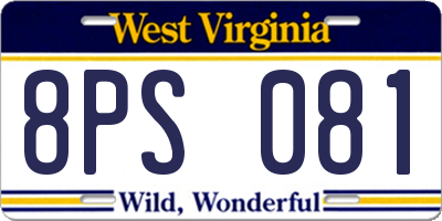 WV license plate 8PS081