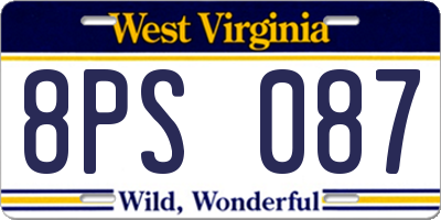 WV license plate 8PS087