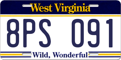 WV license plate 8PS091