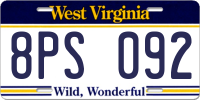 WV license plate 8PS092