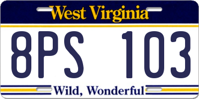 WV license plate 8PS103