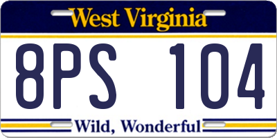 WV license plate 8PS104