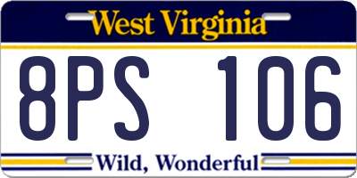 WV license plate 8PS106