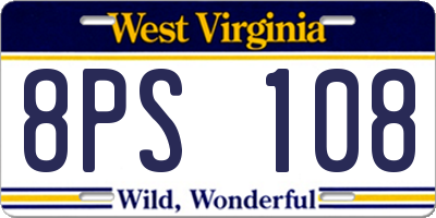 WV license plate 8PS108