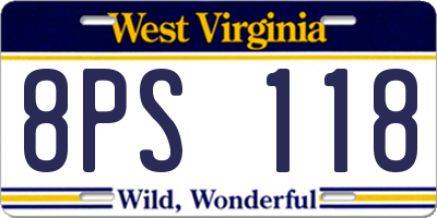 WV license plate 8PS118
