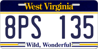WV license plate 8PS135