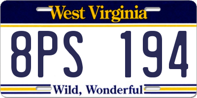WV license plate 8PS194