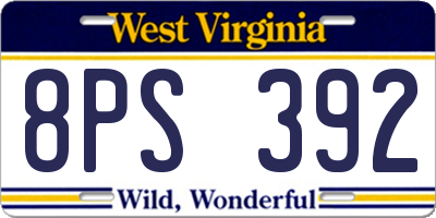 WV license plate 8PS392