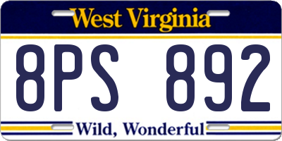 WV license plate 8PS892