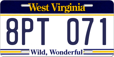 WV license plate 8PT071