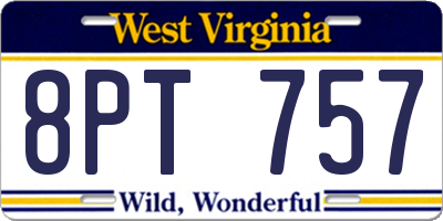 WV license plate 8PT757