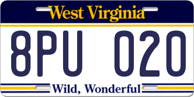 WV license plate 8PU020