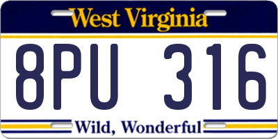 WV license plate 8PU316