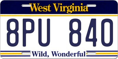 WV license plate 8PU840