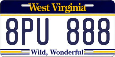 WV license plate 8PU888