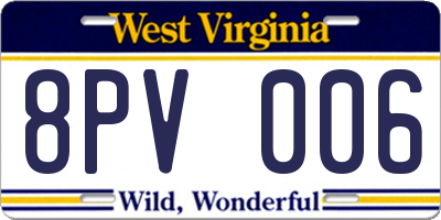 WV license plate 8PV006