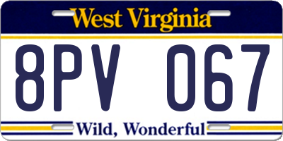 WV license plate 8PV067