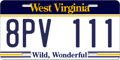 WV license plate 8PV111