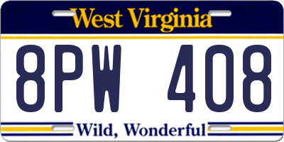 WV license plate 8PW408