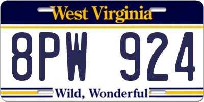 WV license plate 8PW924