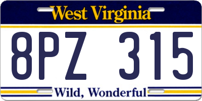WV license plate 8PZ315