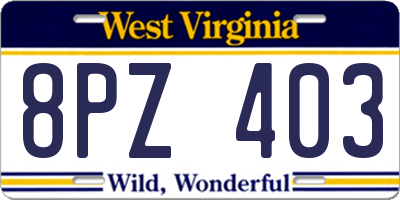 WV license plate 8PZ403