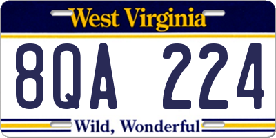WV license plate 8QA224