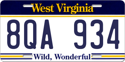 WV license plate 8QA934