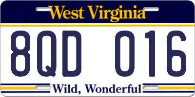 WV license plate 8QD016