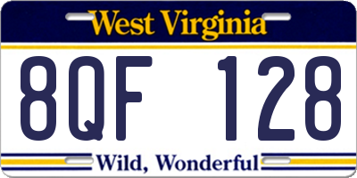 WV license plate 8QF128