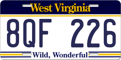 WV license plate 8QF226