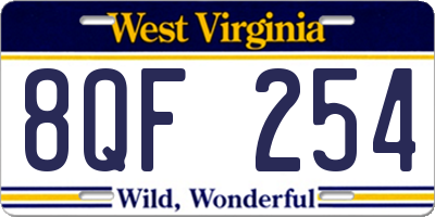 WV license plate 8QF254