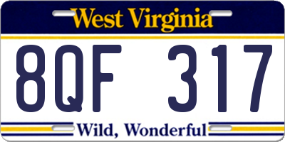 WV license plate 8QF317