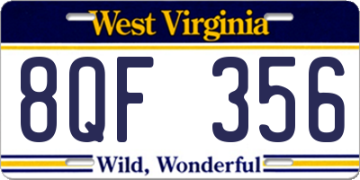 WV license plate 8QF356