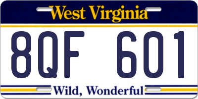 WV license plate 8QF601