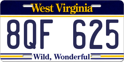 WV license plate 8QF625