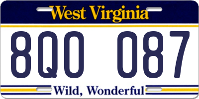 WV license plate 8QO087