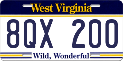WV license plate 8QX200