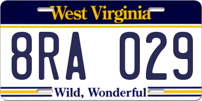 WV license plate 8RA029