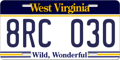 WV license plate 8RC030