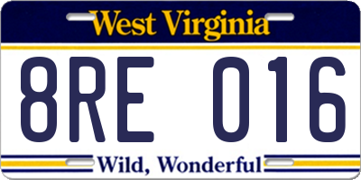 WV license plate 8RE016