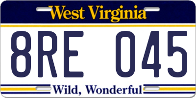 WV license plate 8RE045