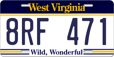 WV license plate 8RF471