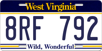 WV license plate 8RF792