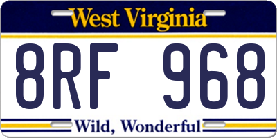 WV license plate 8RF968