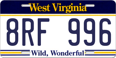 WV license plate 8RF996