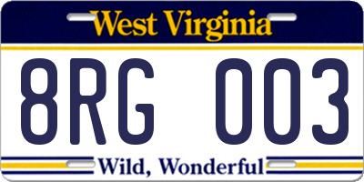 WV license plate 8RG003