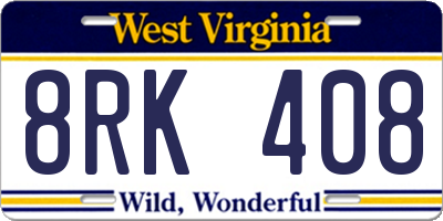 WV license plate 8RK408